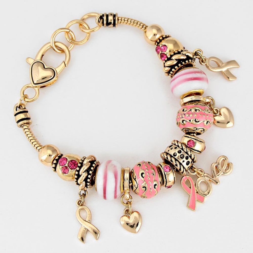 Pink Ribbon Multi bead Bracelet